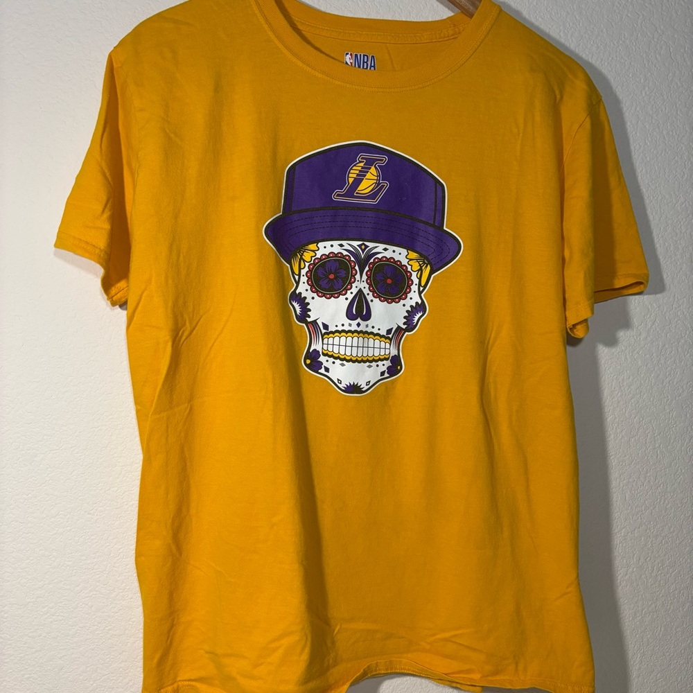 NBA lakers Gold T-Shirt with sugar skull Graphic